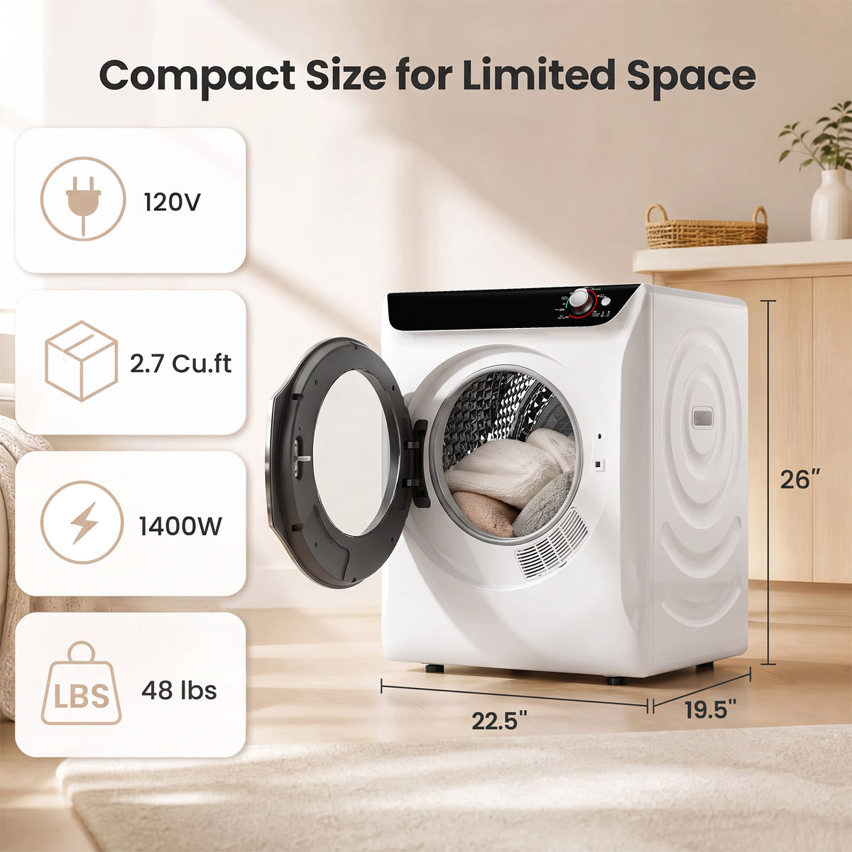 Auertech Portable Washer and Dryer Combo Set 19 lbs Fully Automatic Washing Machine 2.7 Cu.ft Clothes Dryer