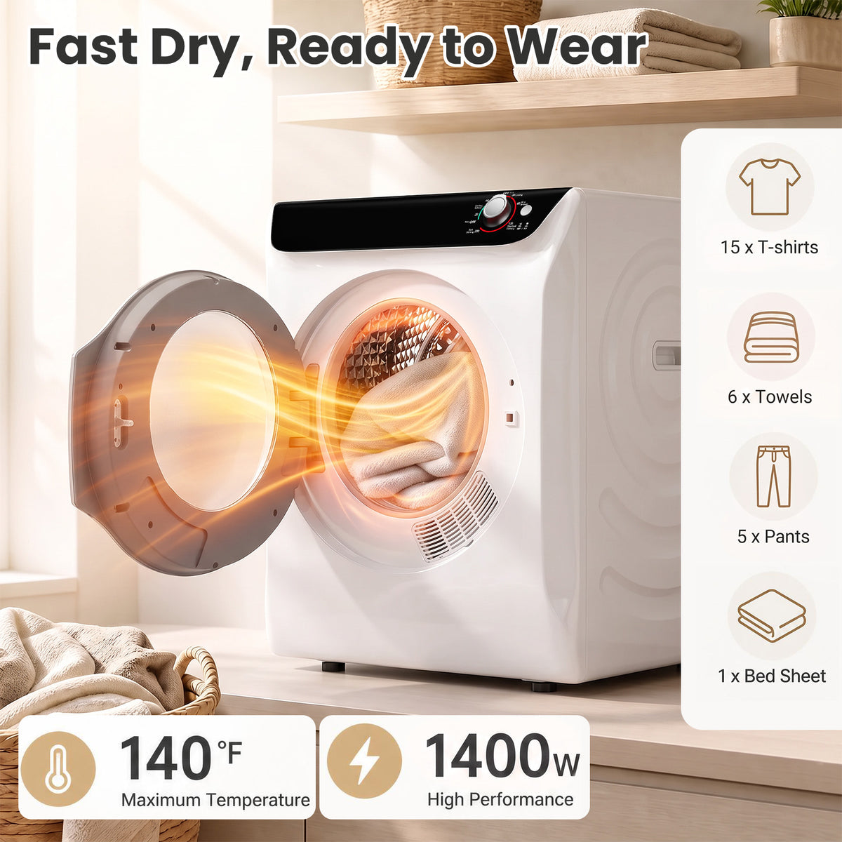 Auertech Portable Washer and Dryer Combo Set 19 lbs Fully Automatic Washing Machine 2.7 Cu.ft Clothes Dryer
