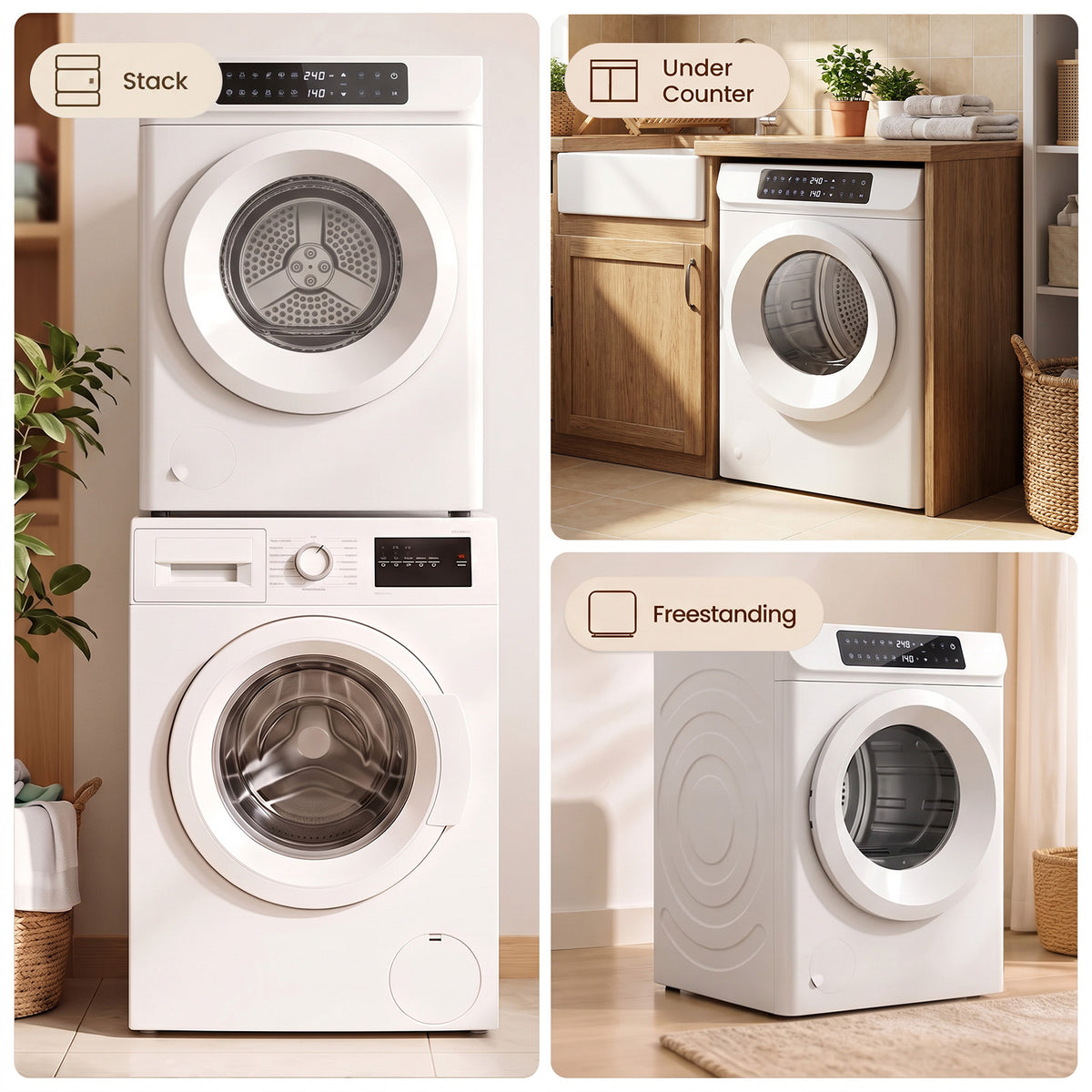 Auertech 3.5 Cu.ft 1400W Clothes Dryer Electric Tumble Dryer Machine W/ 12 Drying Modes LED Control White