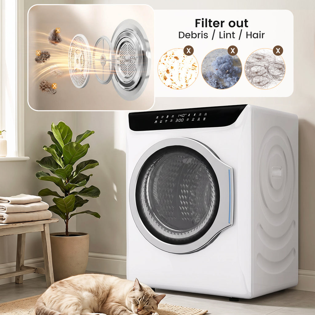 Auertech 2.7 Cu.ft 1400W Portable Clothes Dryer Electric Compact Dryer Machine w/ Shoe Dryer LED Control White