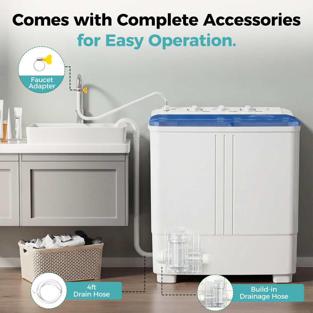 Auertech 21lbs Portable Washing Machine Compact Twin Tub Semi-Automatic Washer with Drain Pump