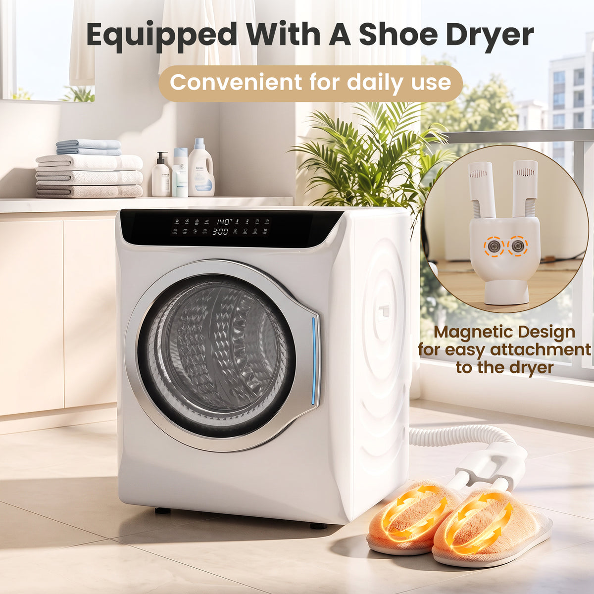 Auertech 2.7 Cu.ft 1400W Portable Clothes Dryer Electric Compact Dryer Machine w/ Shoe Dryer LED Control White