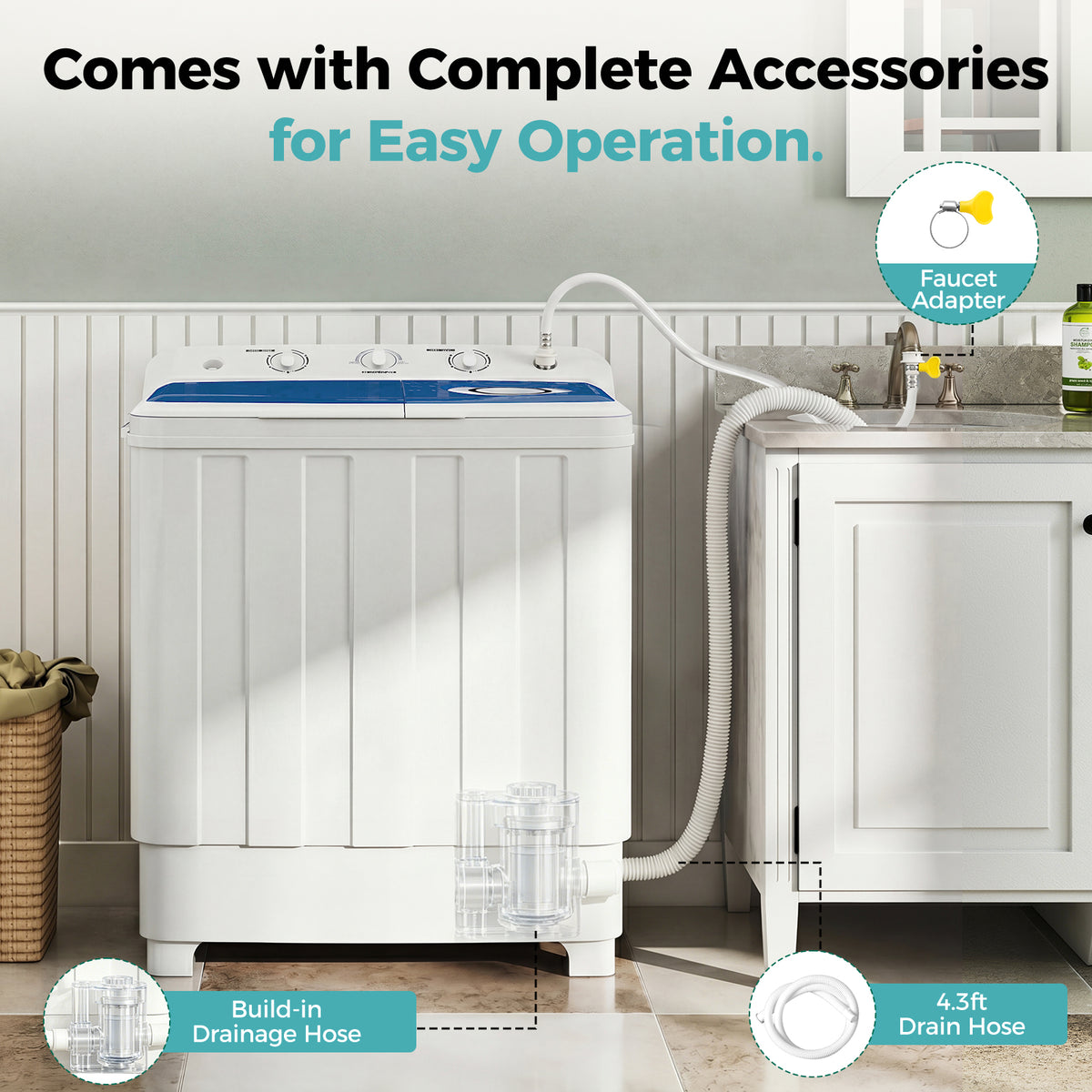 Auertech 28lbs Portable Washing Machine Compact Twin Tub Semi-Automatic Washer with Drain Pump