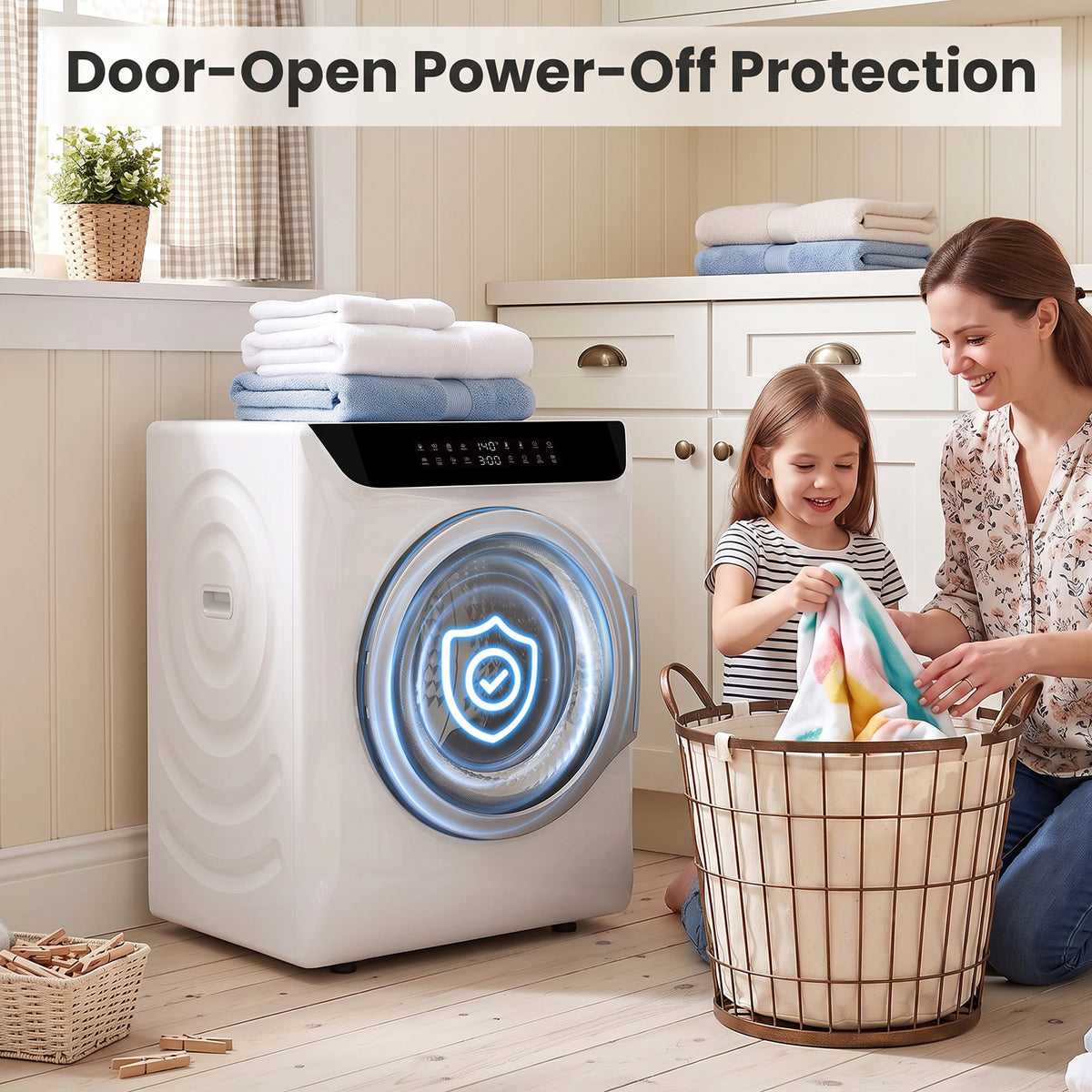 Auertech 2.7 Cu.ft 1400W Portable Clothes Dryer Electric Compact Dryer Machine w/ Shoe Dryer LED Control White