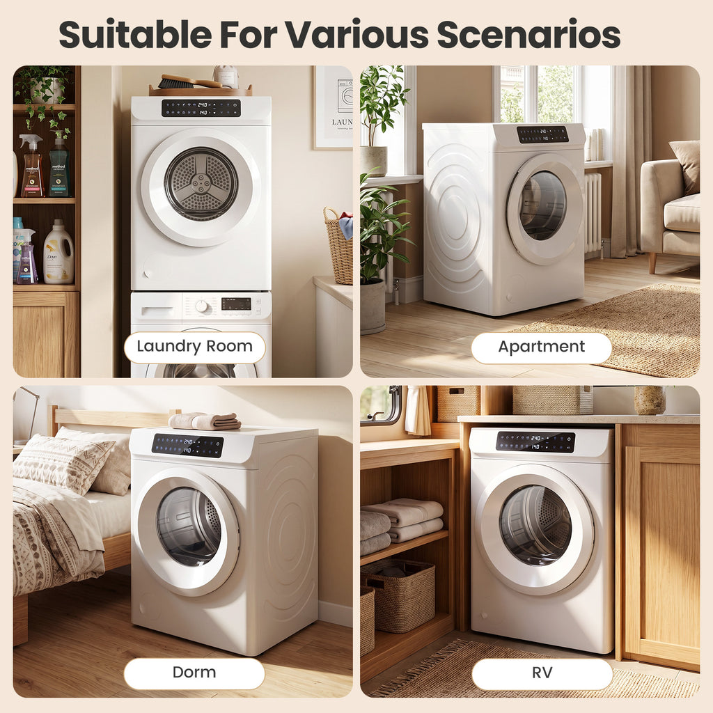 Auertech 3.5 Cu.ft 1400W Clothes Dryer Electric Tumble Dryer Machine W/ 12 Drying Modes LED Control White