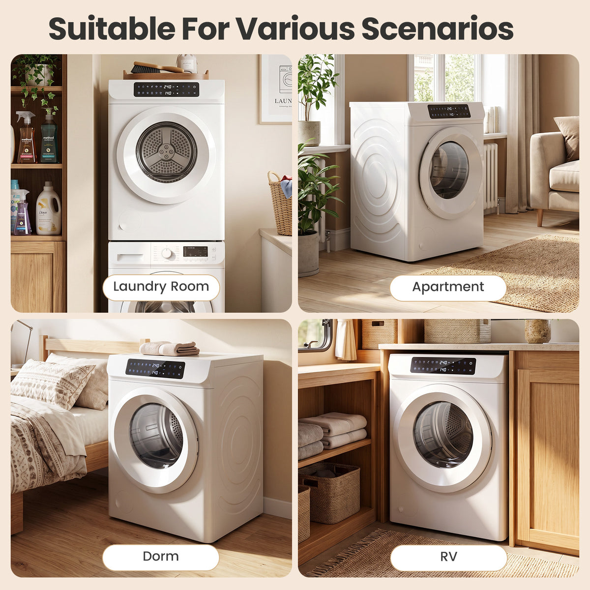Auertech 3.5 Cu.ft 1400W Clothes Dryer Electric Tumble Dryer Machine W/ 12 Drying Modes LED Control White