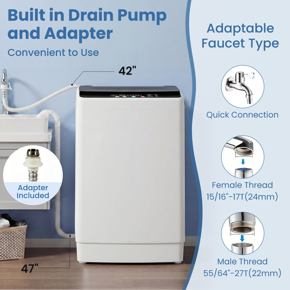 Auertech 36 lbs Portable Washing Machine Top Load Fully Automatic Washer with LED Display & Drain Pump