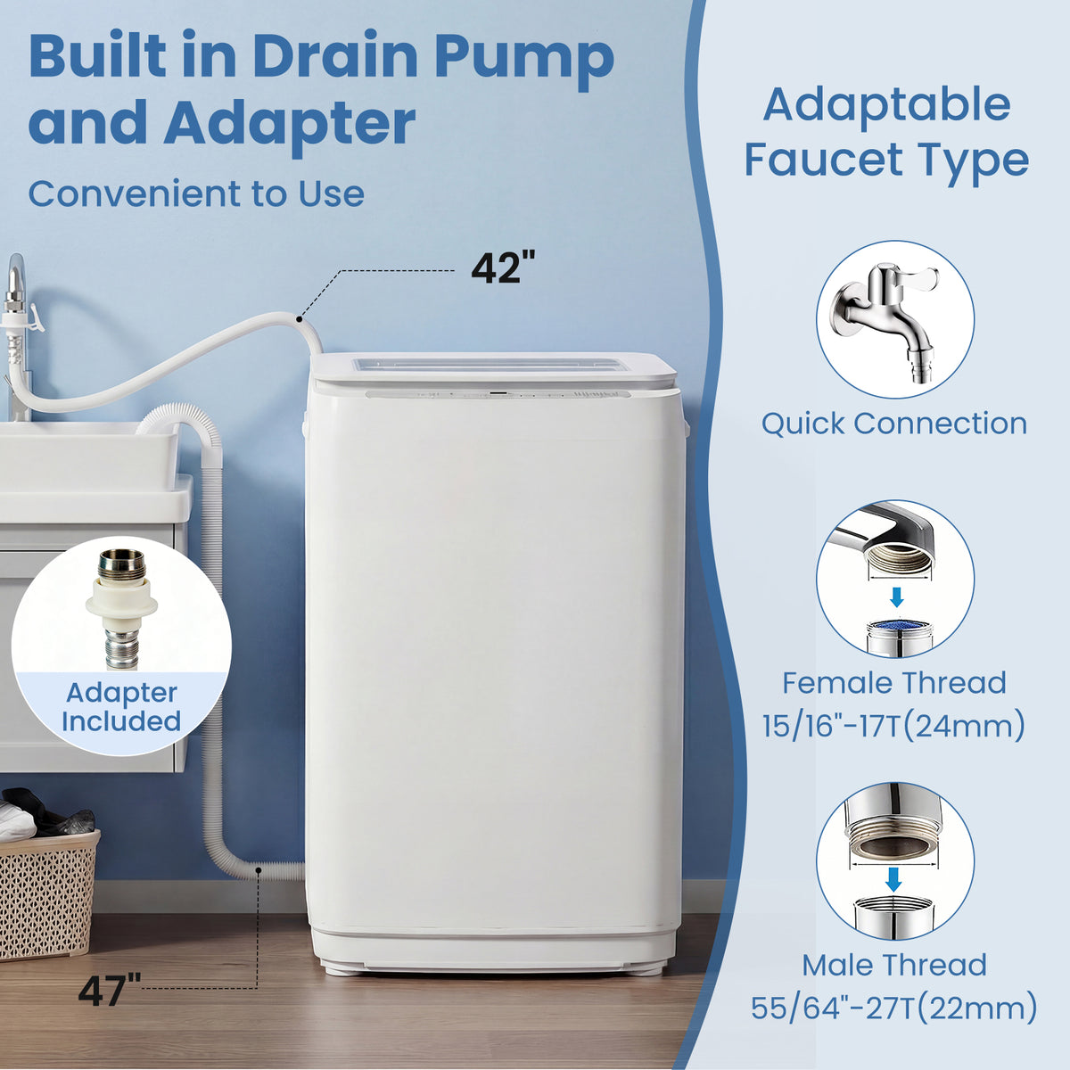 Auertech 15 lbs Portable Washing Machine Top Load Fully Automatic Washer with LED Display & Drain Pump