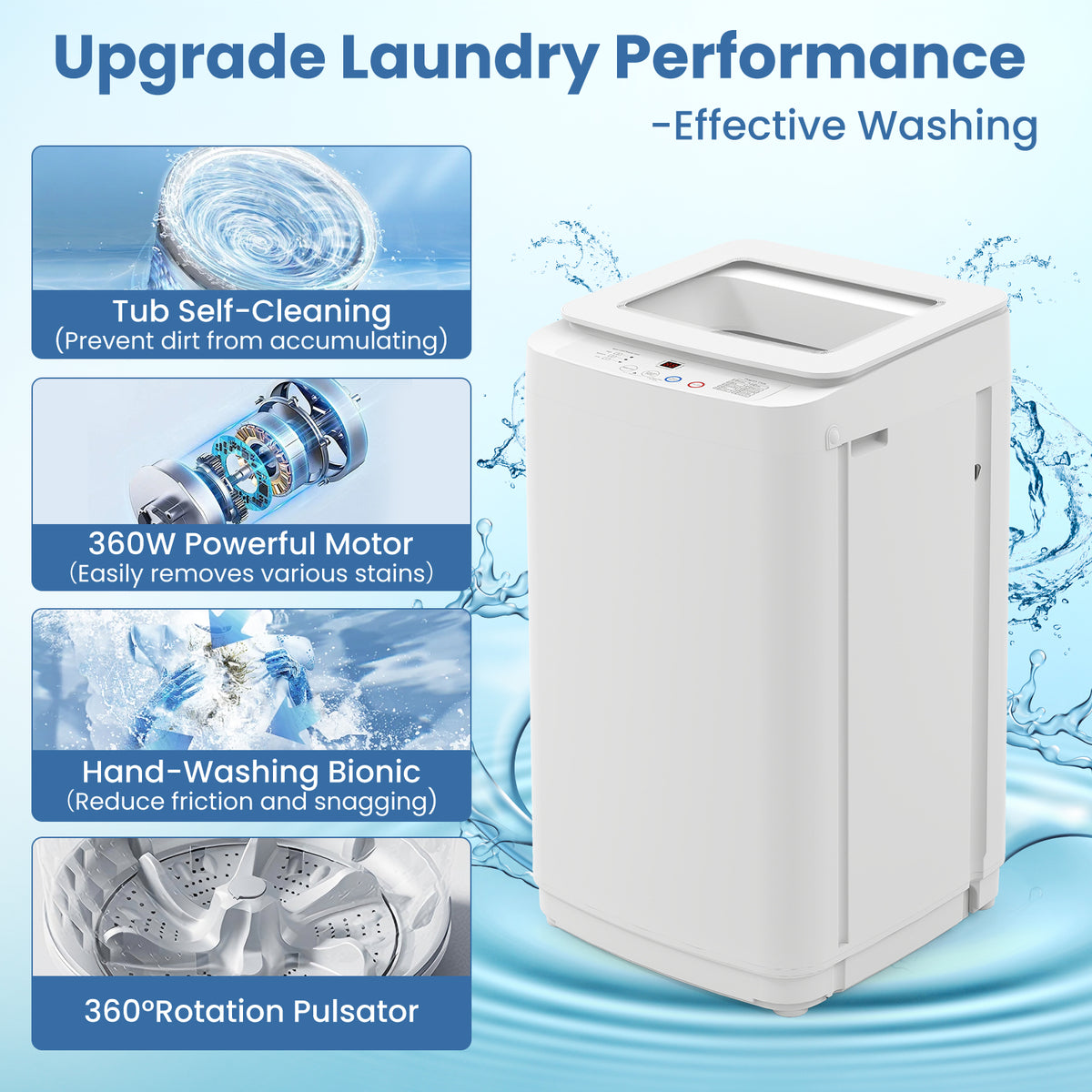 Auertech 15 lbs Portable Washing Machine Top Load Fully Automatic Washer with LED Display & Drain Pump