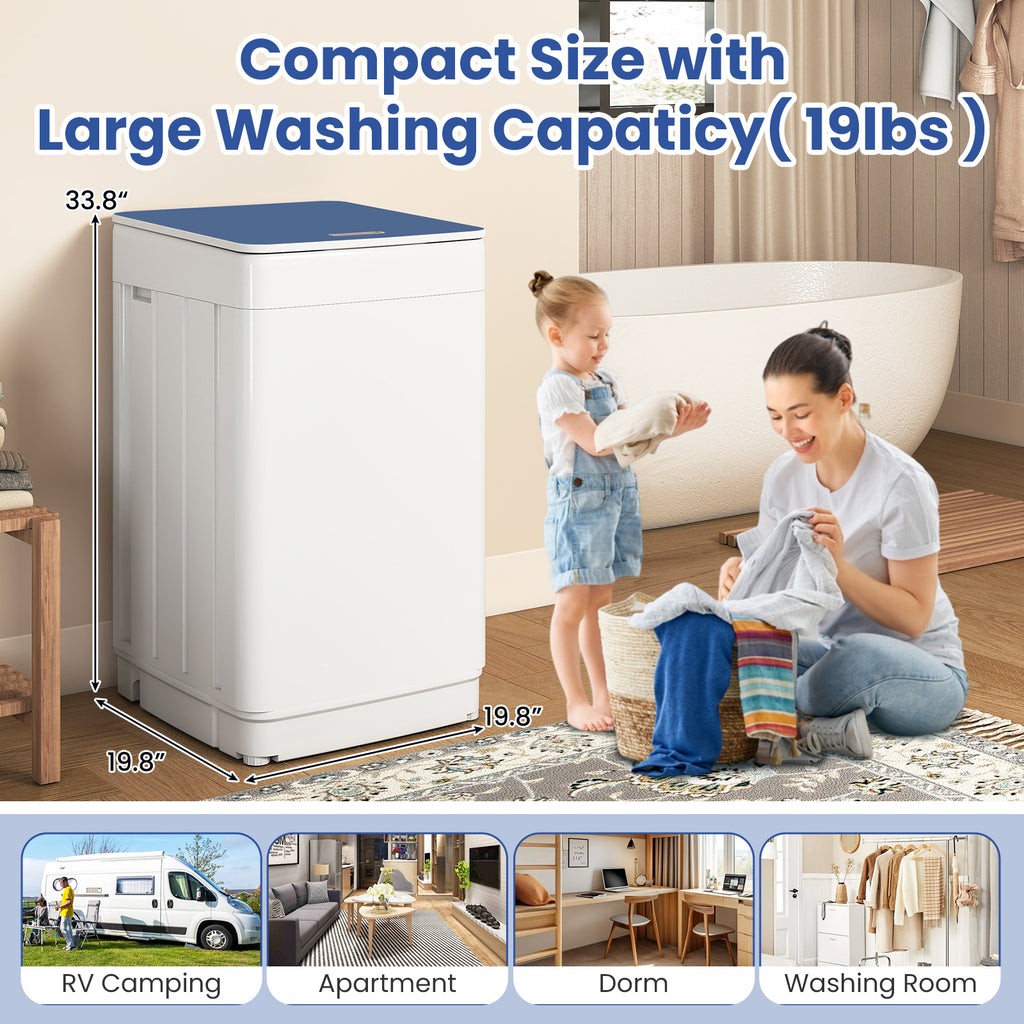 Auertech 19 lbs Portable Washing Machine Top Load Fully Automatic Washer with LED Display & Drain Pump