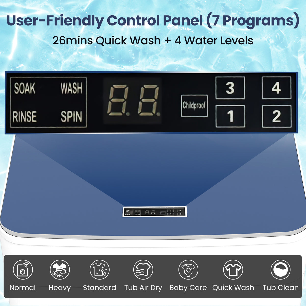 Auertech 19 lbs Portable Washing Machine Top Load Fully Automatic Washer with LED Display & Drain Pump