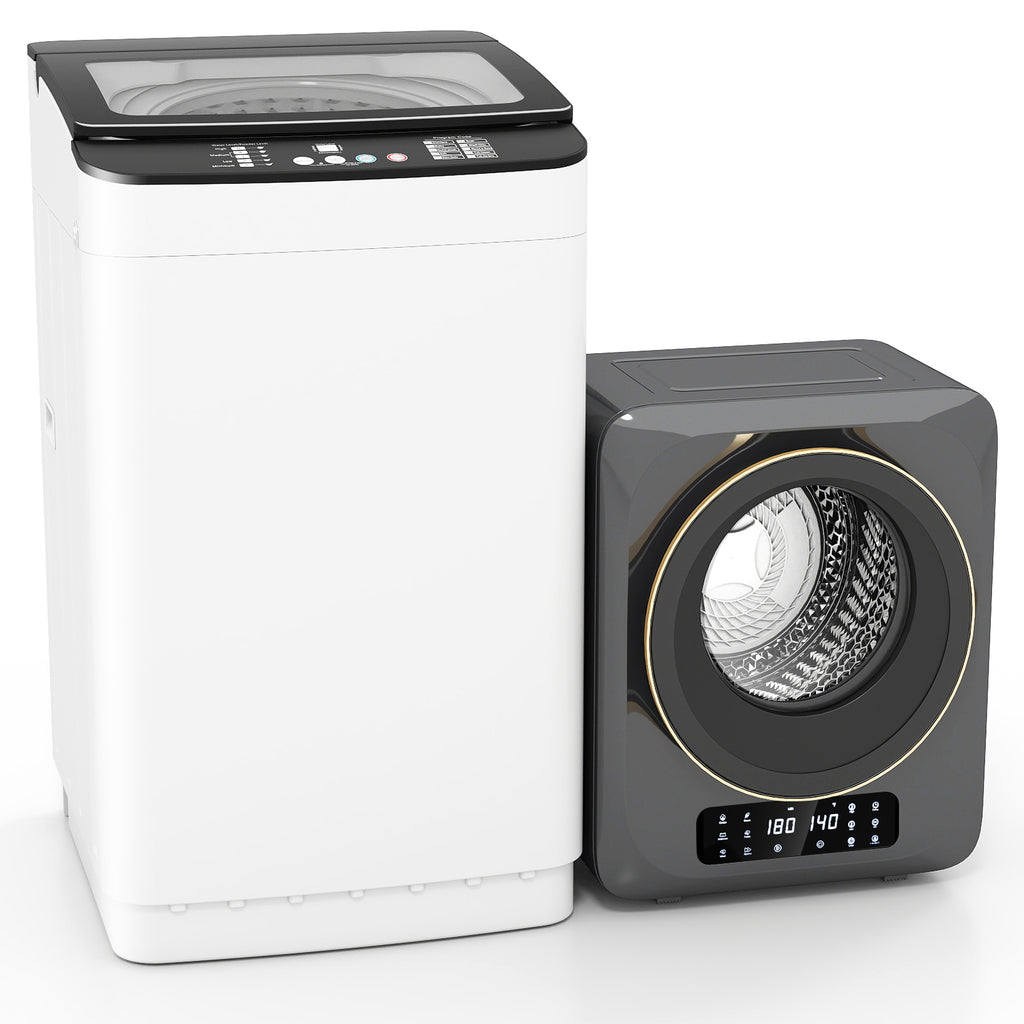 Auertech Portable Washer and Dryer Combo Set 25 lbs Fully Automatic Washing Machine 1.6 Cu.ft Clothes Dryer w/ Shoe Dryer Gray