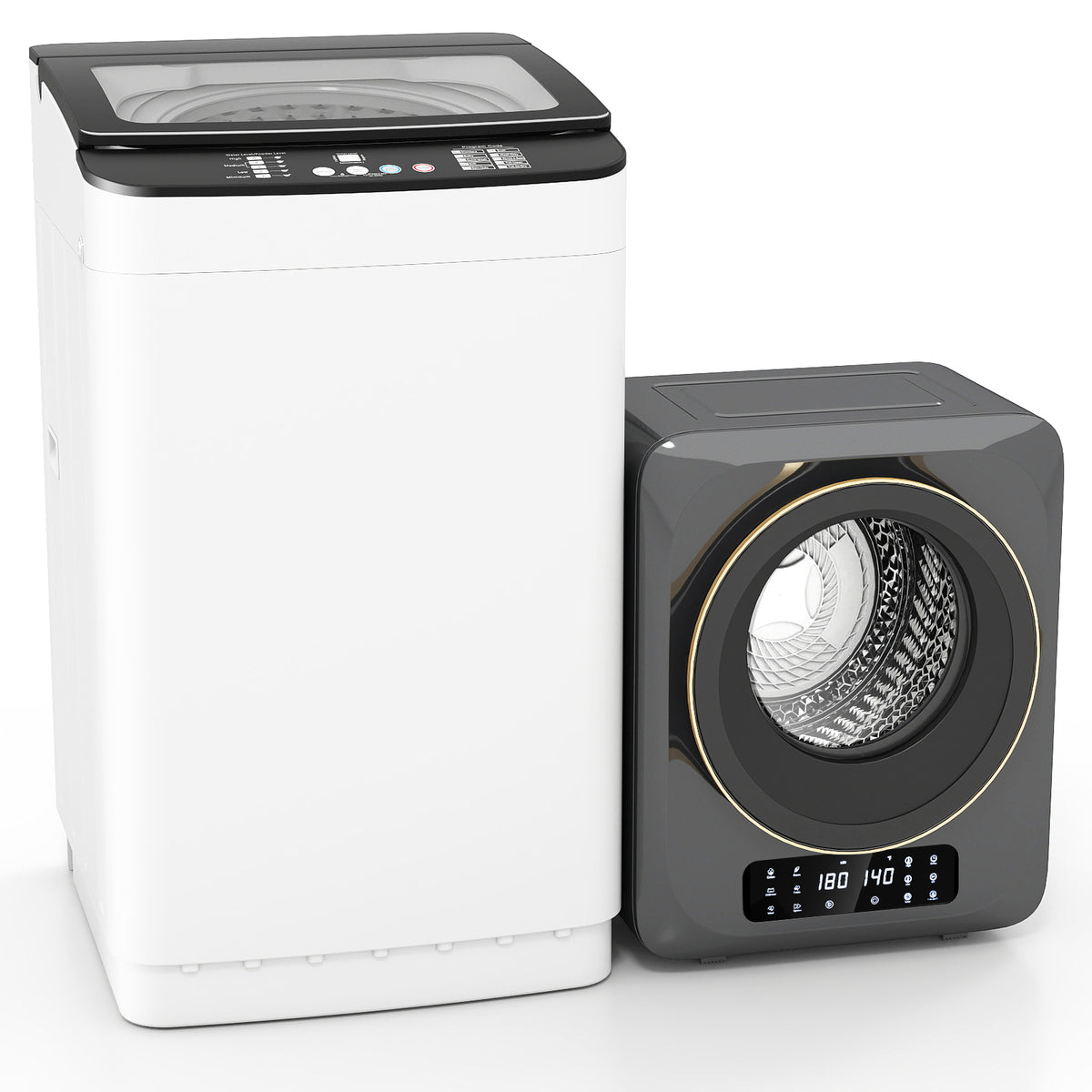 Auertech Portable Washer and Dryer Combo Set 25 lbs Fully Automatic Washing Machine 1.6 Cu.ft Clothes Dryer w/ Shoe Dryer Gray