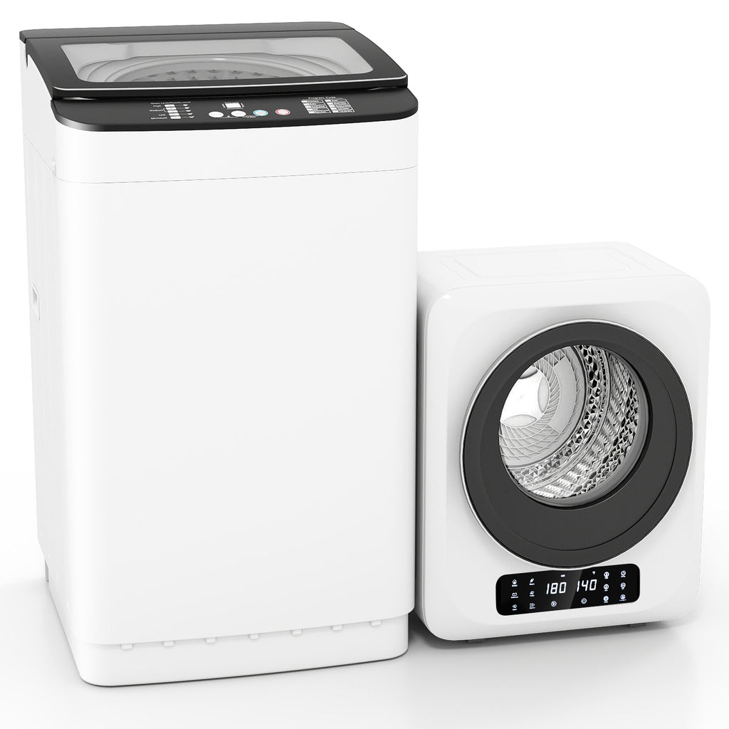 Auertech Portable Washer and Dryer Combo Set 25 lbs Fully Automatic Washing Machine 1.6 Cu.ft Clothes Dryer w/ Shoe Dryer White