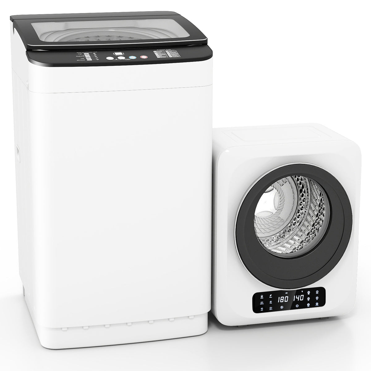Auertech Portable Washer and Dryer Combo Set 25 lbs Fully Automatic Washing Machine 1.6 Cu.ft Clothes Dryer w/ Shoe Dryer White