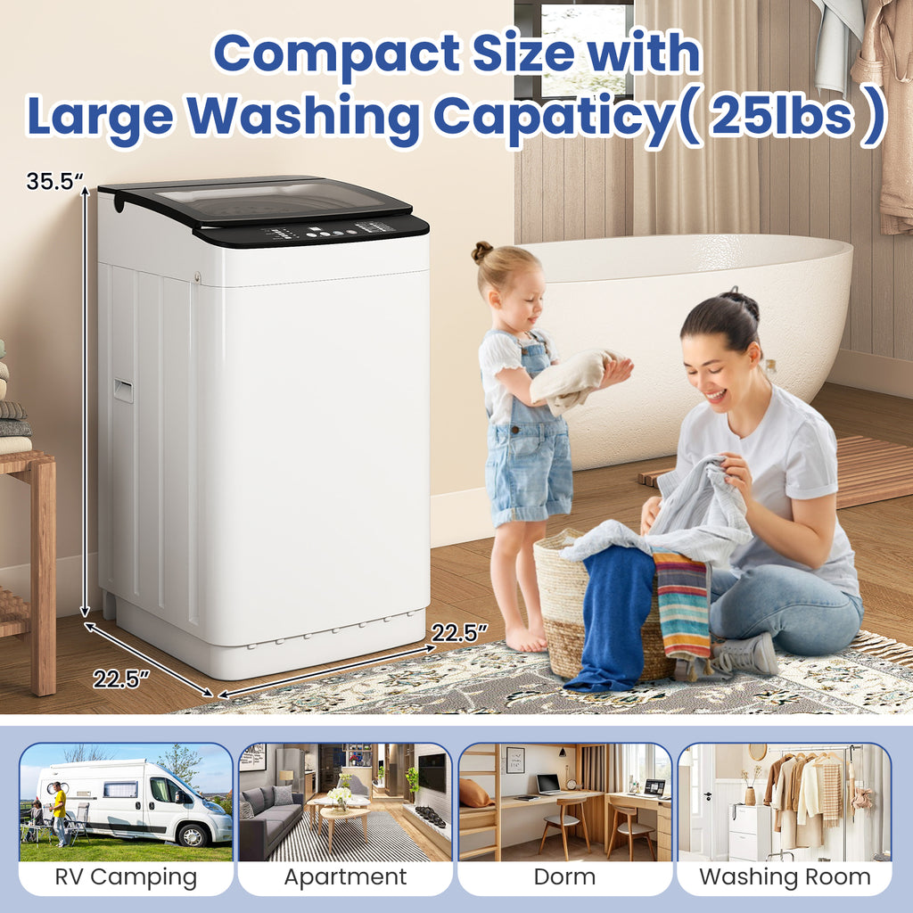 Auertech 25 lbs Portable Washing Machine Top Load Fully Automatic Washer with LED Display & Drain Pump
