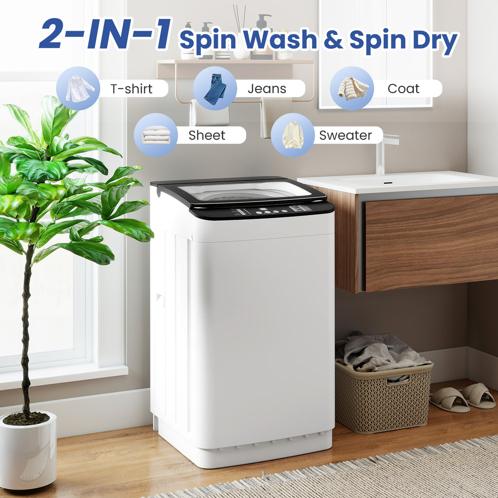 Auertech 25 lbs Portable Washing Machine Top Load Fully Automatic Washer with LED Display & Drain Pump