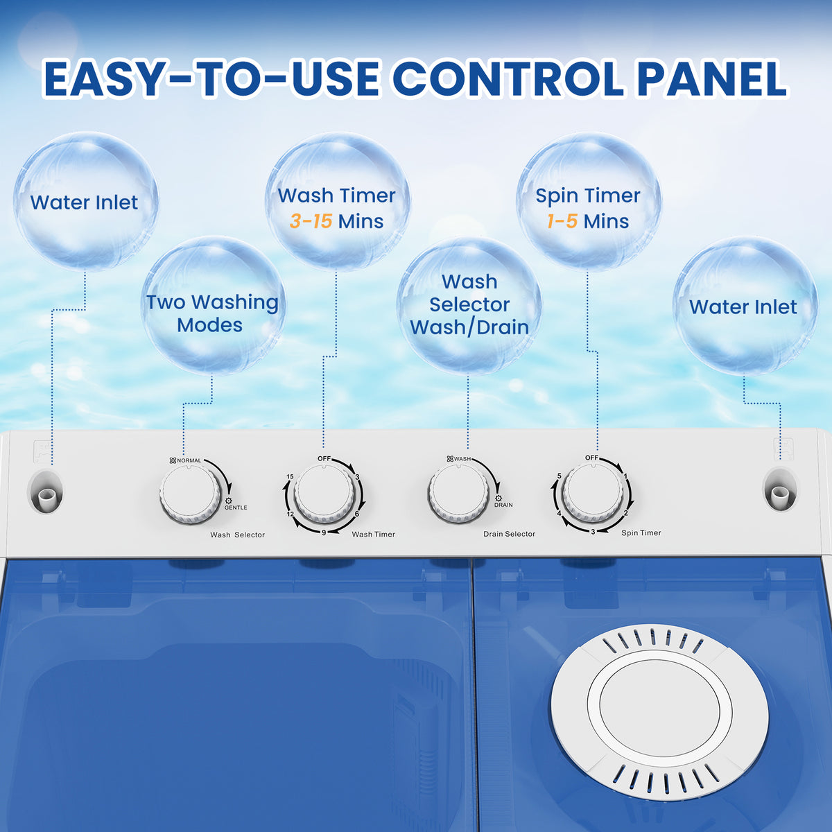 Auertech 46lbs Portable Washing Machine Compact Twin Tub Semi-Automatic Washer with Drain Pump