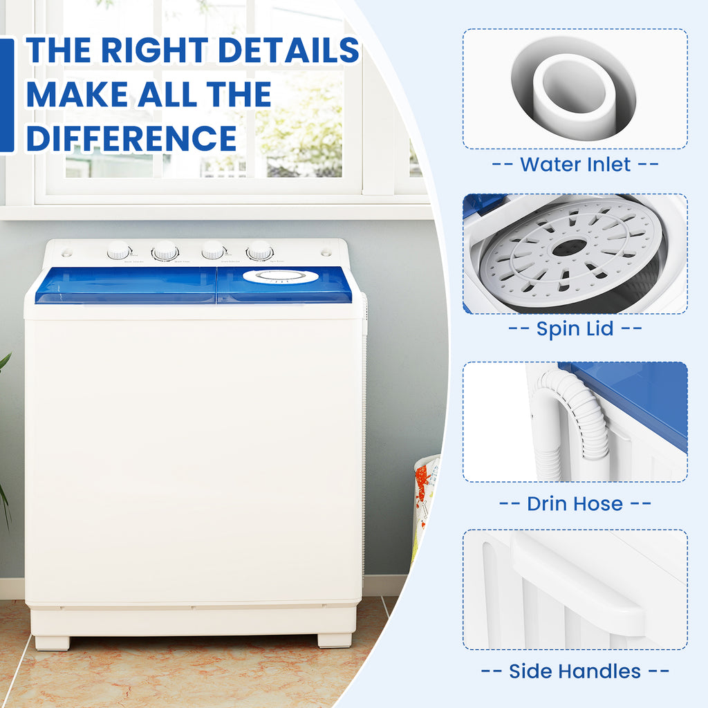 Auertech 46lbs Portable Washing Machine Compact Twin Tub Semi-Automatic Washer with Drain Pump