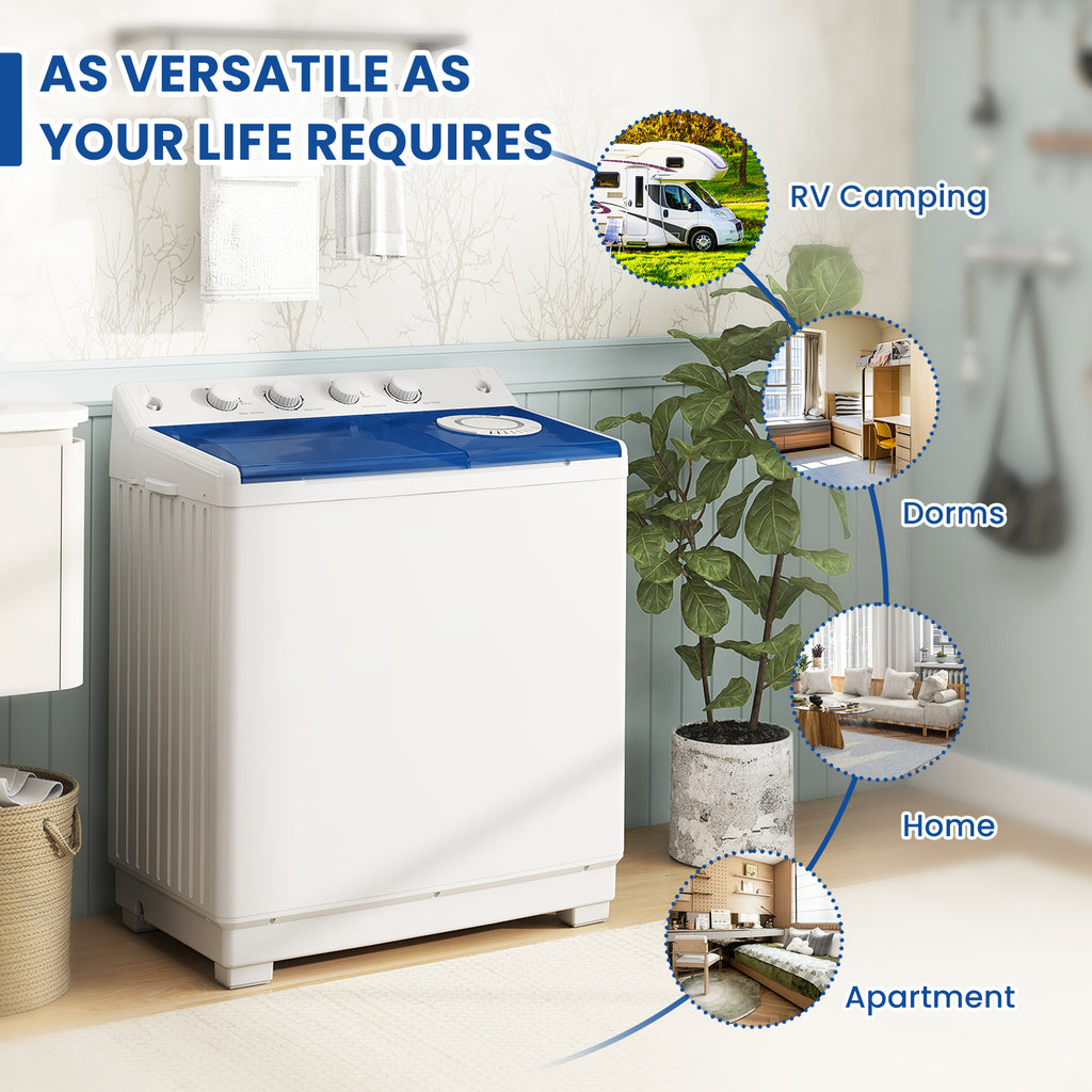 Auertech 46lbs Portable Washing Machine Compact Twin Tub Semi-Automatic Washer with Drain Pump