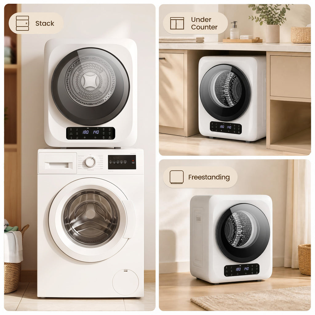 Auertech 1.6 Cu.Ft 850W Portable Clothes Dryer Electric Compact Dryer Machine w/ Shoe Dryer LED Control White