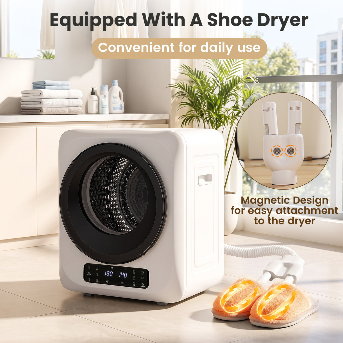 Auertech 1.6 Cu.Ft 850W Portable Clothes Dryer Electric Compact Dryer Machine w/ Shoe Dryer LED Control White