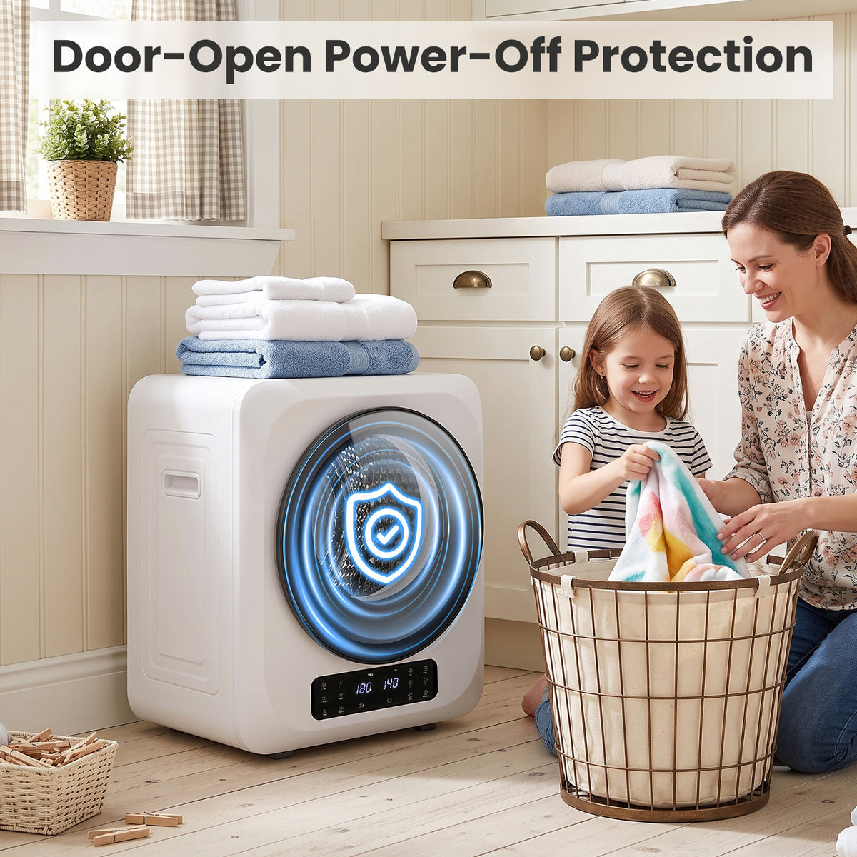 Auertech 1.6 Cu.Ft 850W Portable Clothes Dryer Electric Compact Dryer Machine w/ Shoe Dryer LED Control White