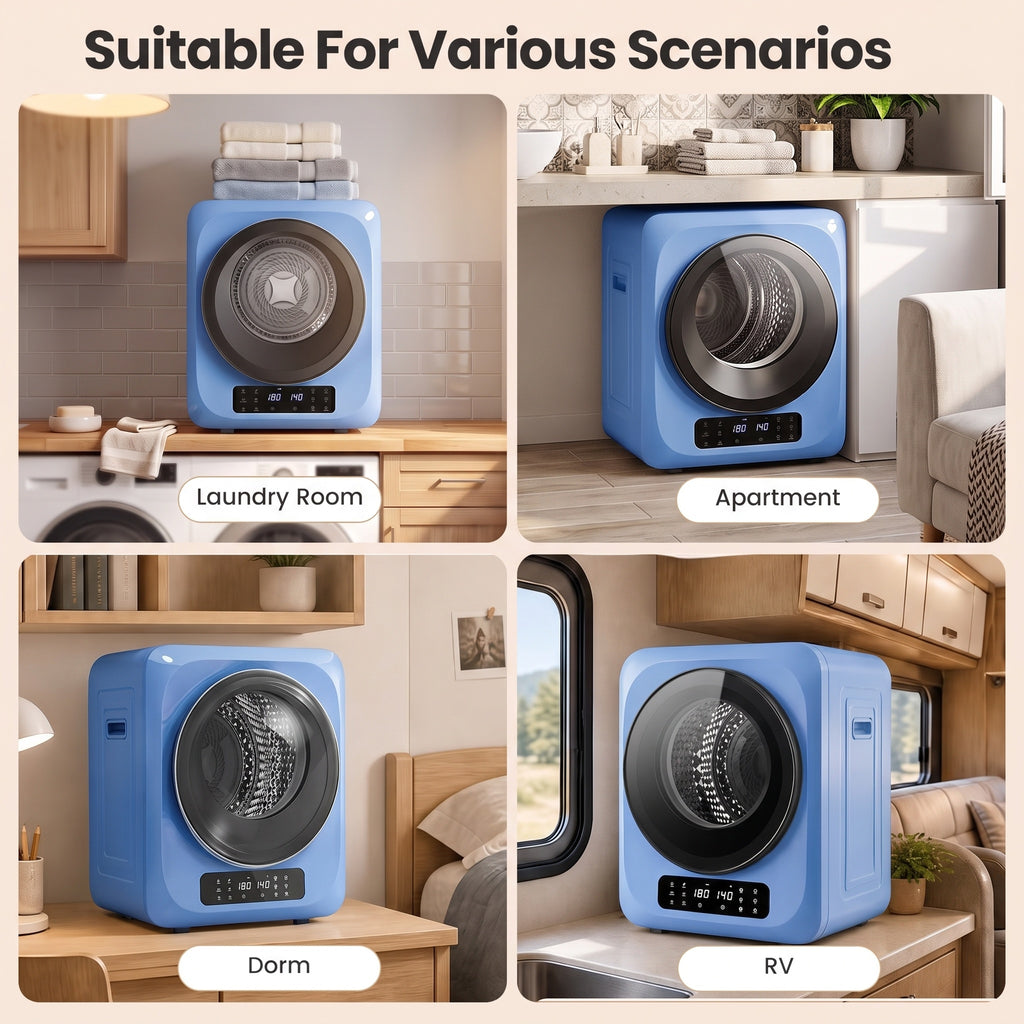 Auertech 1.6 Cu.Ft 850W Portable Clothes Dryer Electric Compact Dryer Machine w/ Shoe Dryer LED Control Blue