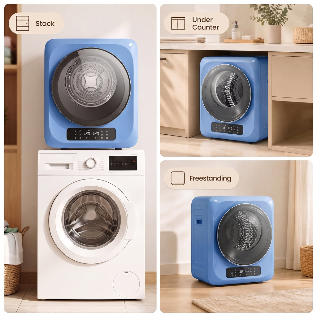 Auertech 1.6 Cu.Ft 850W Portable Clothes Dryer Electric Compact Dryer Machine w/ Shoe Dryer LED Control Blue