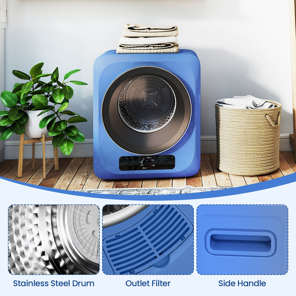 Auertech Portable Washer and Dryer Combo Set 19 lbs Fully Automatic Washing Machine 1.6 Cu.ft Clothes Dryer Blue