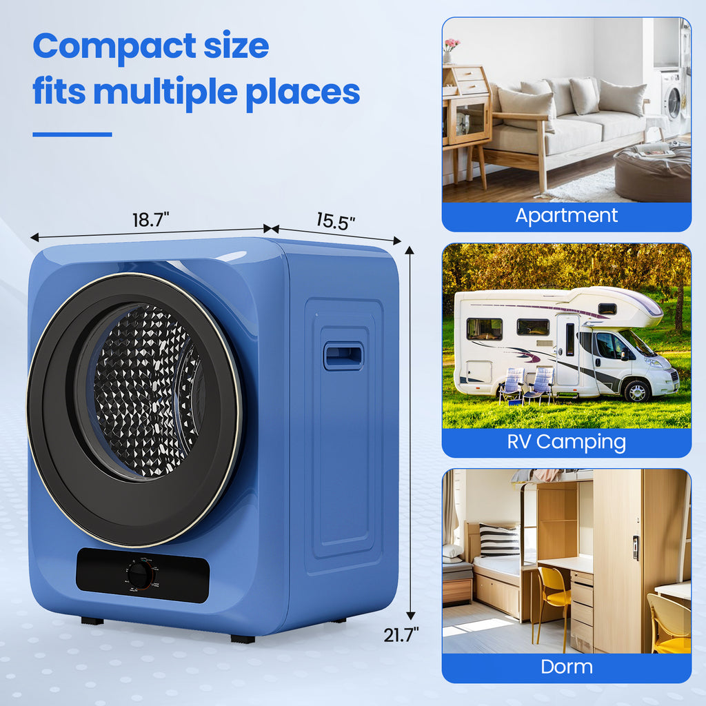 Auertech Portable Washer and Dryer Combo Set 19 lbs Fully Automatic Washing Machine 1.6 Cu.ft Clothes Dryer Blue