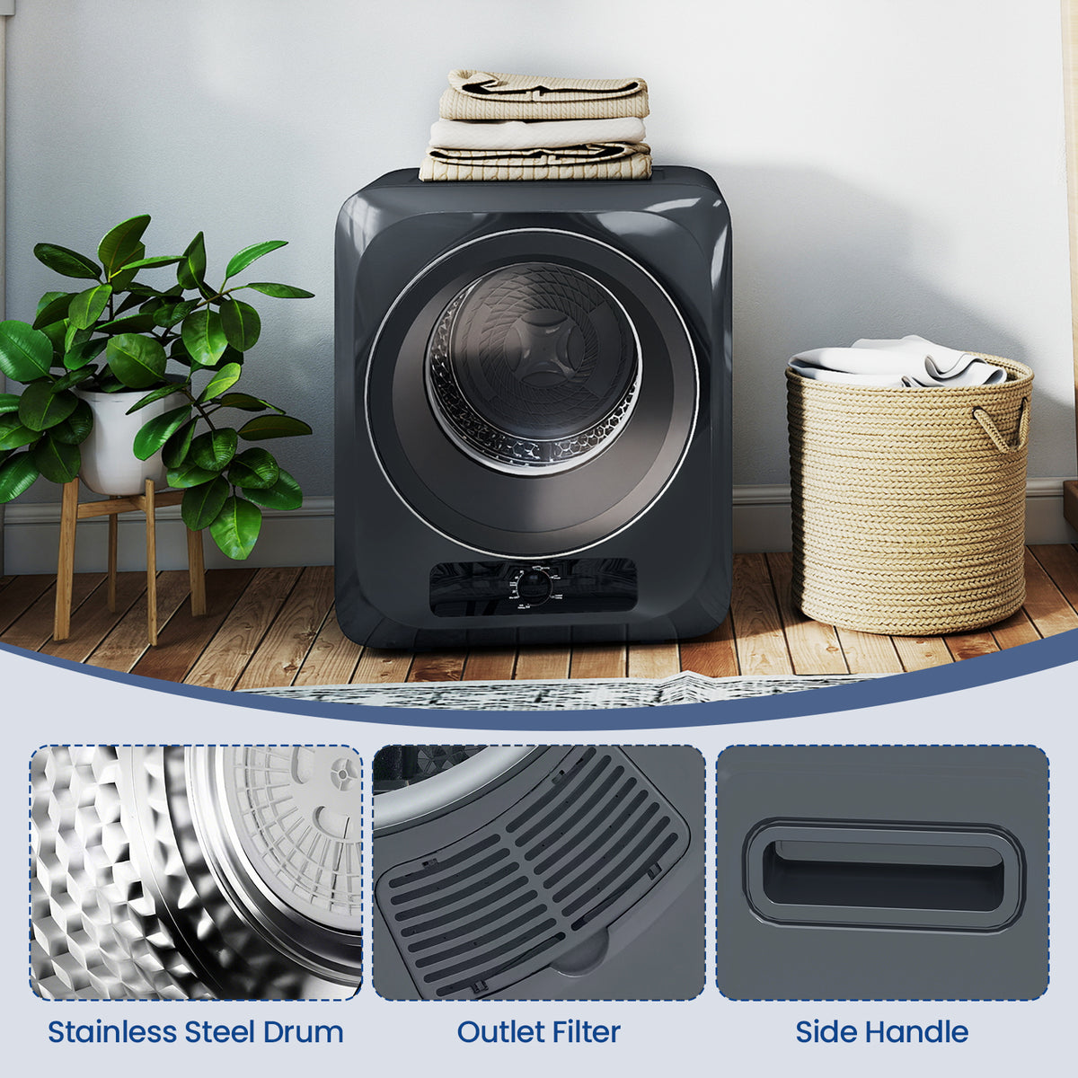 Auertech 1.6 Cu.Ft 850W Portable Clothes Dryer Electric Compact Dryer Machine for Laundry Apartment Dorm RV