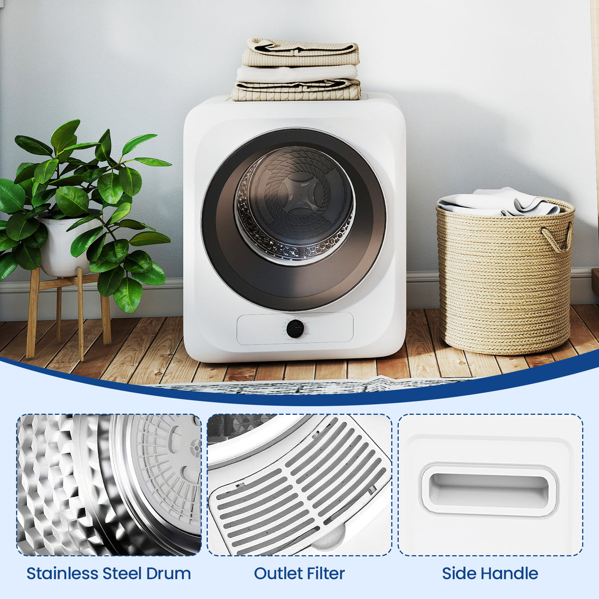 Auertech Portable Washer and Dryer Combo Set 15 lbs Fully Automatic Washing Machine 1.6 Cu.ft Clothes Dryer White