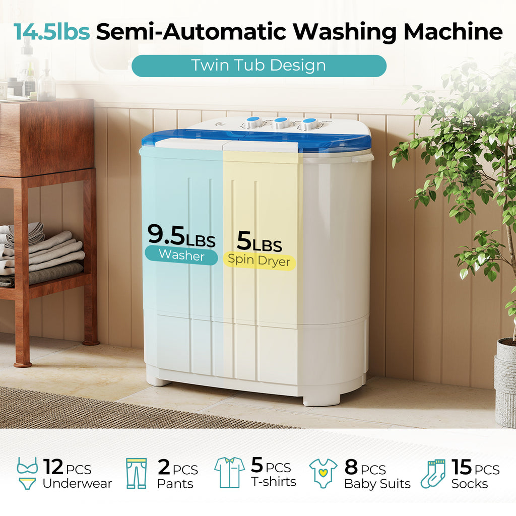 Auertech 14.5lbs Portable Washing Machine Compact Twin Tub Semi-Automatic Washer and Spin Dryer Combo