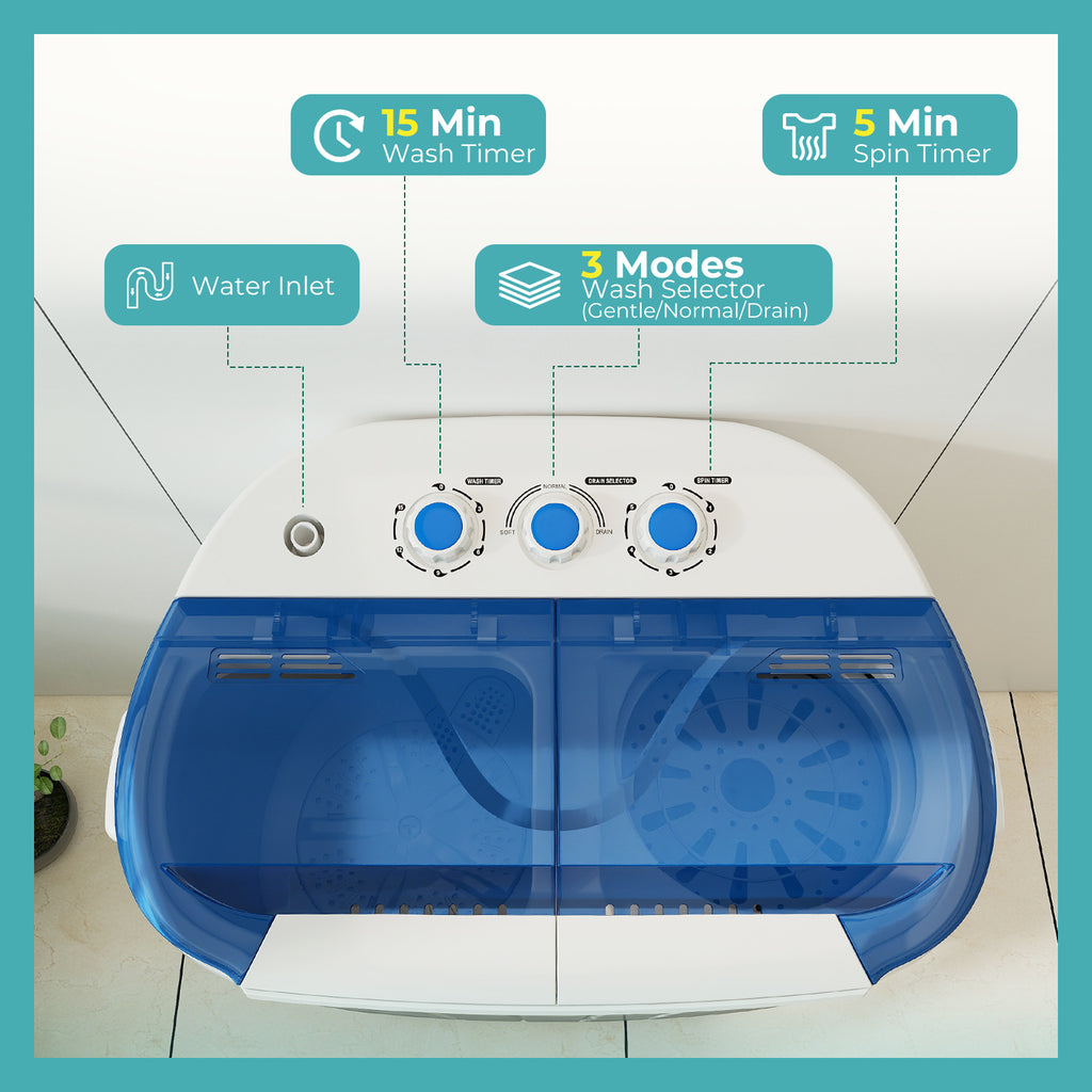 Auertech 14.5lbs Portable Washing Machine Compact Twin Tub Semi-Automatic Washer and Spin Dryer Combo