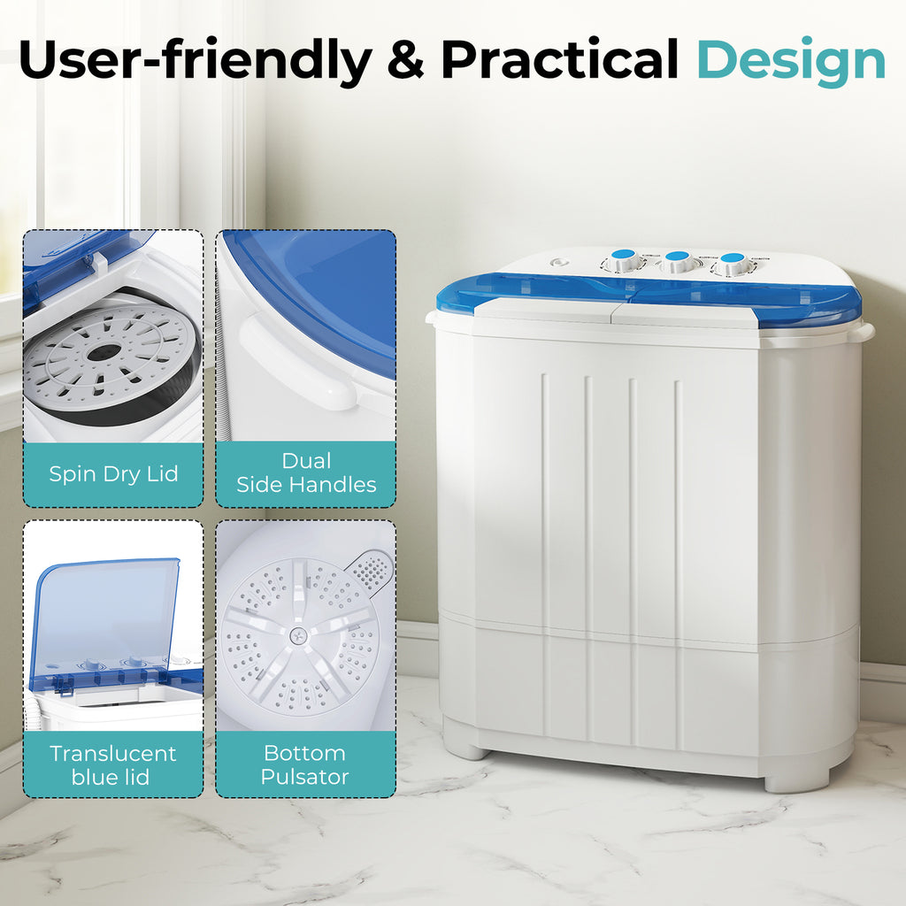 Auertech 14.5lbs Portable Washing Machine Compact Twin Tub Semi-Automatic Washer and Spin Dryer Combo