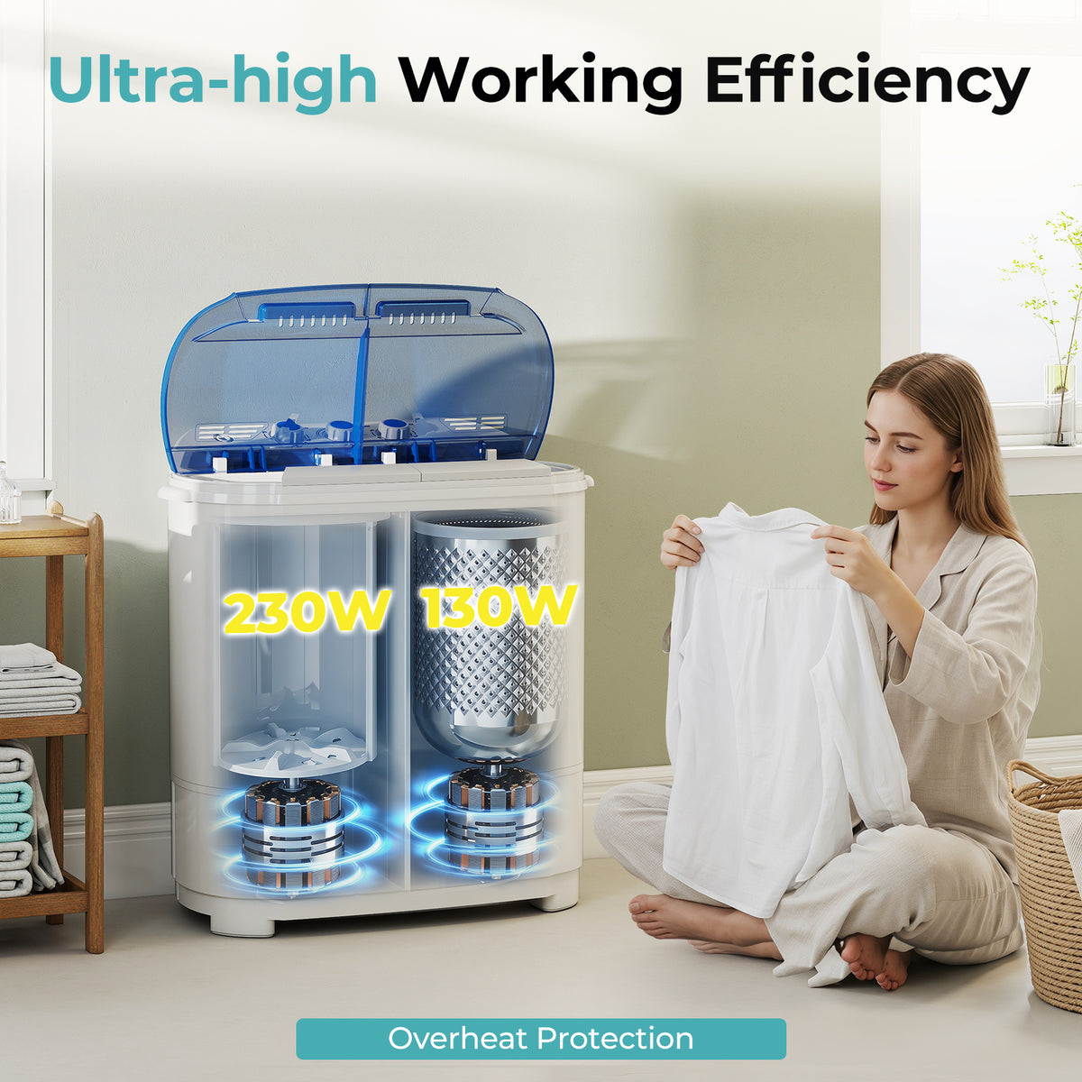 Auertech 14.5lbs Portable Washing Machine Compact Twin Tub Semi-Automatic Washer and Spin Dryer Combo
