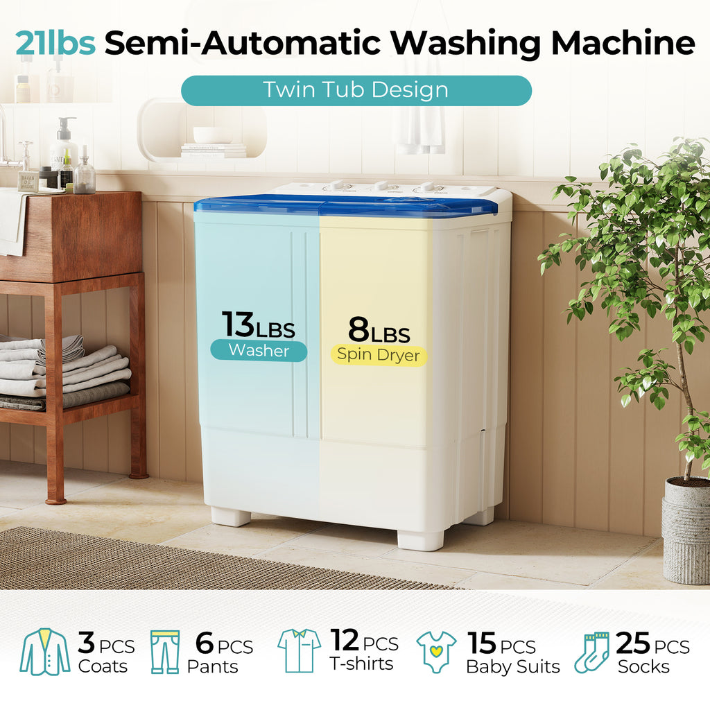 Auertech 21lbs Portable Washing Machine Compact Twin Tub Semi-Automatic Washer with Drain Pump