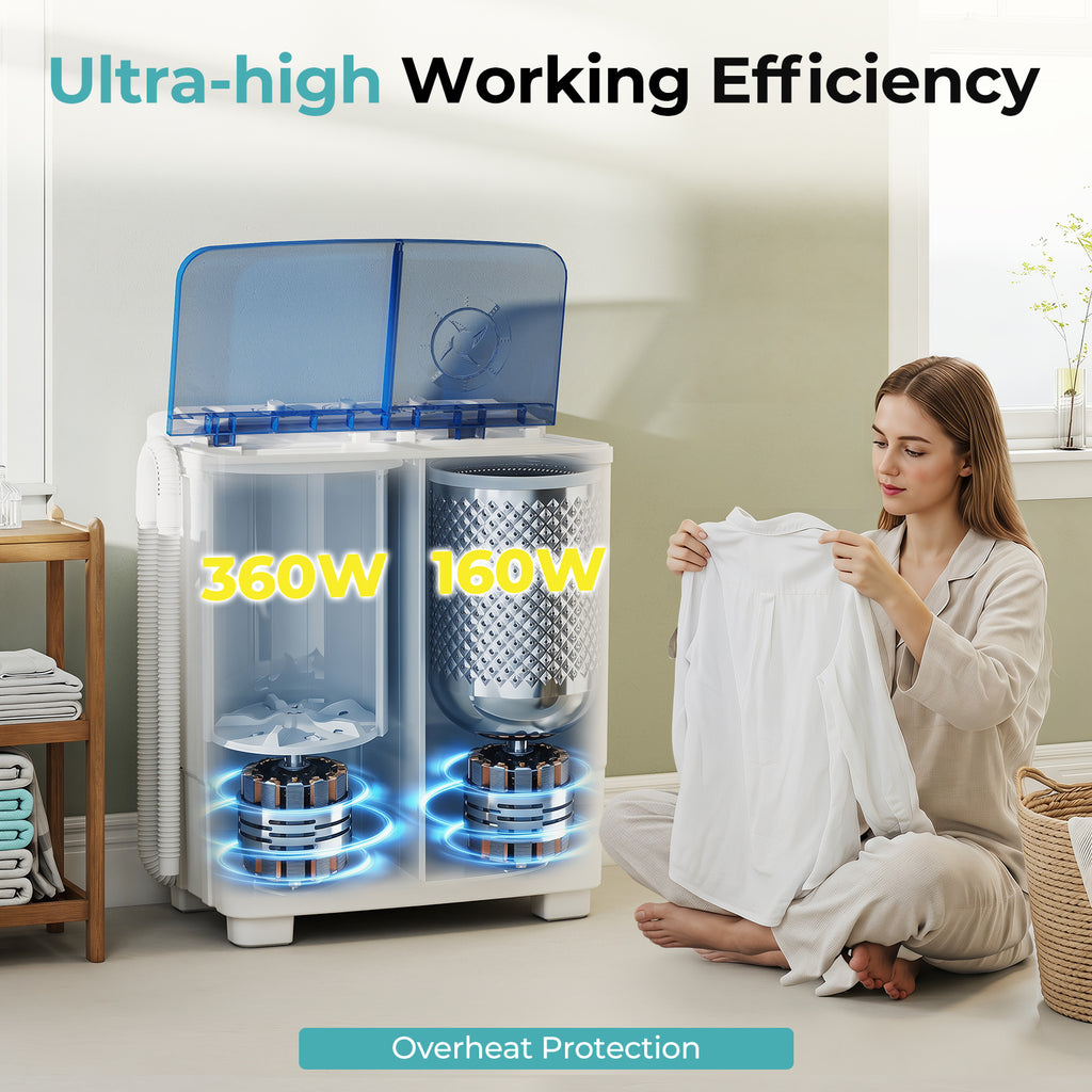Auertech 21lbs Portable Washing Machine Compact Twin Tub Semi-Automatic Washer with Drain Pump