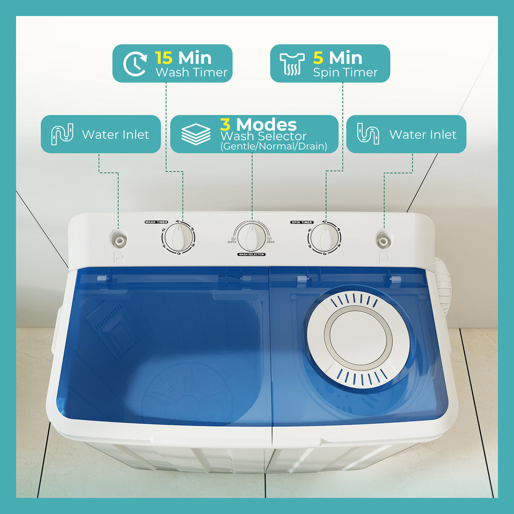 Auertech 28lbs Portable Washing Machine Compact Twin Tub Semi-Automatic Washer with Drain Pump