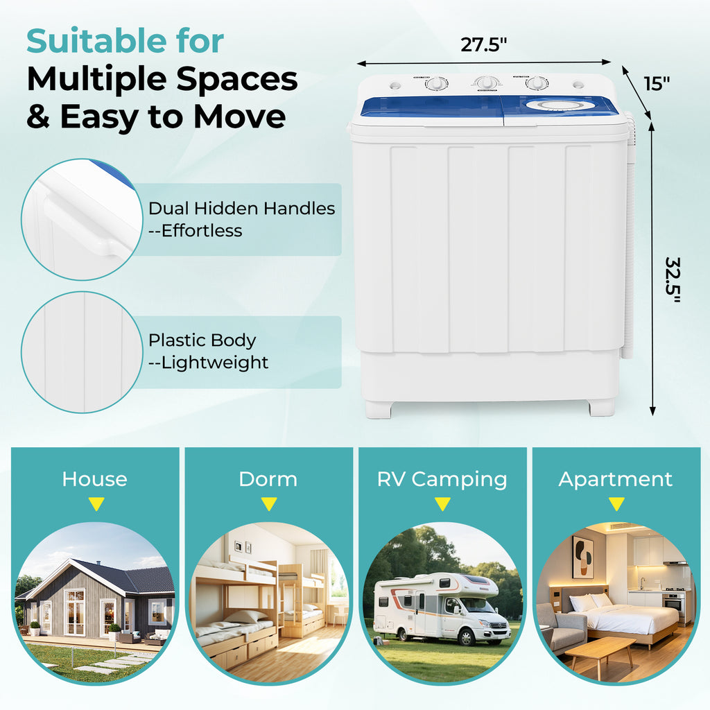 Auertech 28lbs Portable Washing Machine Compact Twin Tub Semi-Automatic Washer with Drain Pump